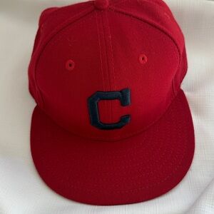 Cleveland Indians new era fitted hat, red with blue Cleveland Indian C logo.